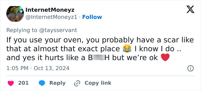 12. Kitchen warriors unite! Every oven-scarred Swiftie feels Taylor’s burn struggle.