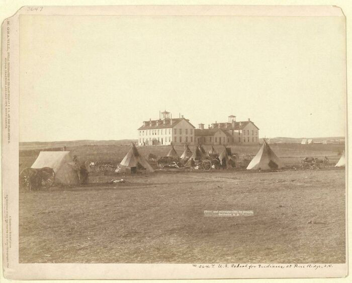 Indian School, Pine Ridge, SD, 1881. Lakota Sioux Camped Nearby To Be Close To Their Children