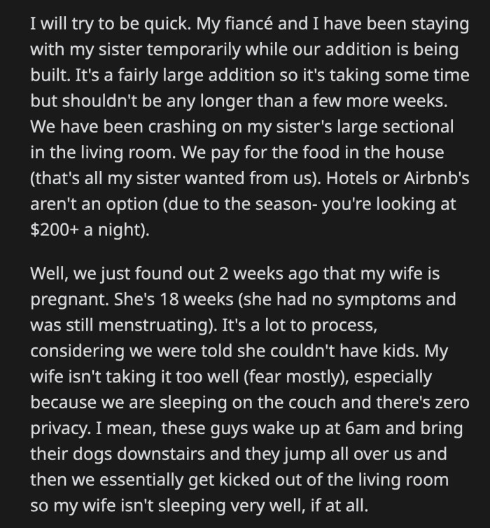 At work, OP received a call from his upset sister. She said she never agreed to babysit their dog and wanted OP to pick her up. OP assumed his fiancée took the dog with her to the hotel and that he would just pick her up when he left work.