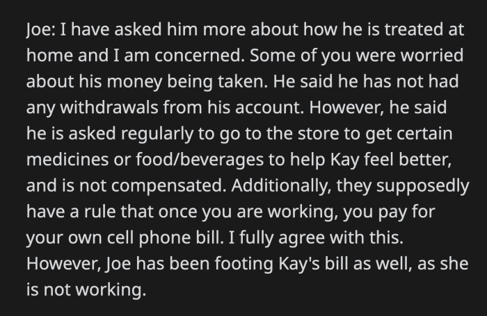 OP also learned from Joe that his parents' neglect of him is worse than what OP anticipated