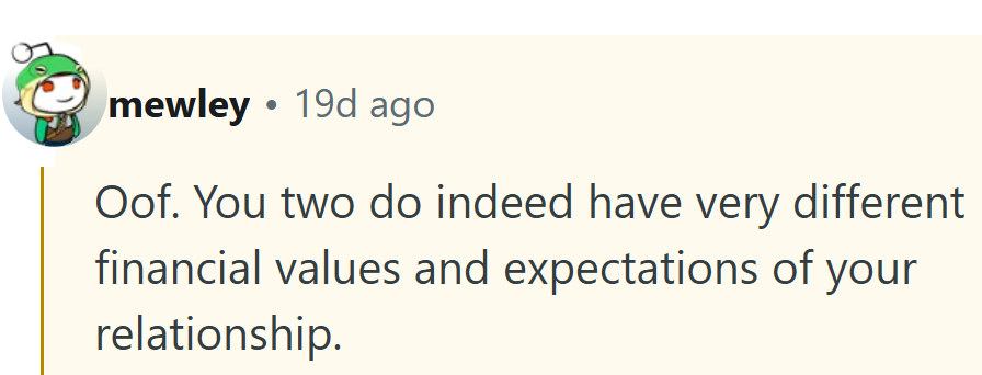 A polite way of saying their love languages are “saving” and “spending.”