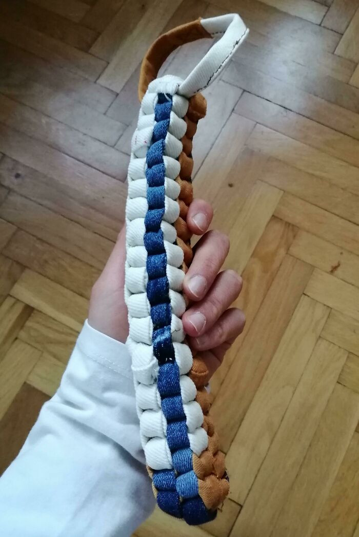 34. They utilized denim scraps from the jeans they shortened to create a toy for their dog.