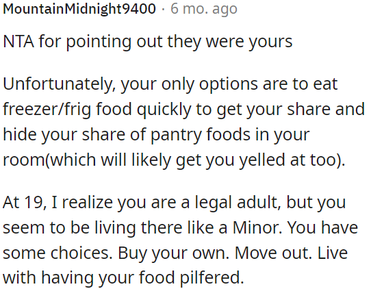 OP is not at fault for claiming her food.