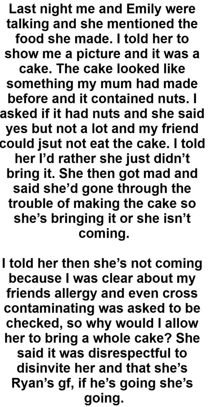 The cake looked like something OP's mum had made before and it contained nuts