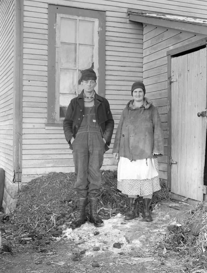 Edgar Allen And His Wife At The Rear Of House On Farm Near Milford, Iowa, 1936