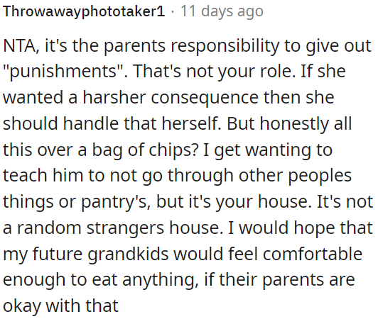 It's the parents' responsibility to give punishments, not grandparents.