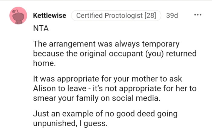 It's Not Appropriate That She Smeared OP's Family Online