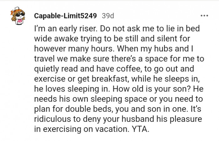 It's ridiculous to deny your husband his pleasure in exercising