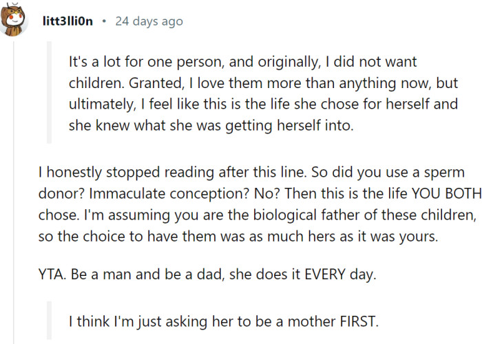 And, right off the bat, Redditors come after OP, without really reading the entire post