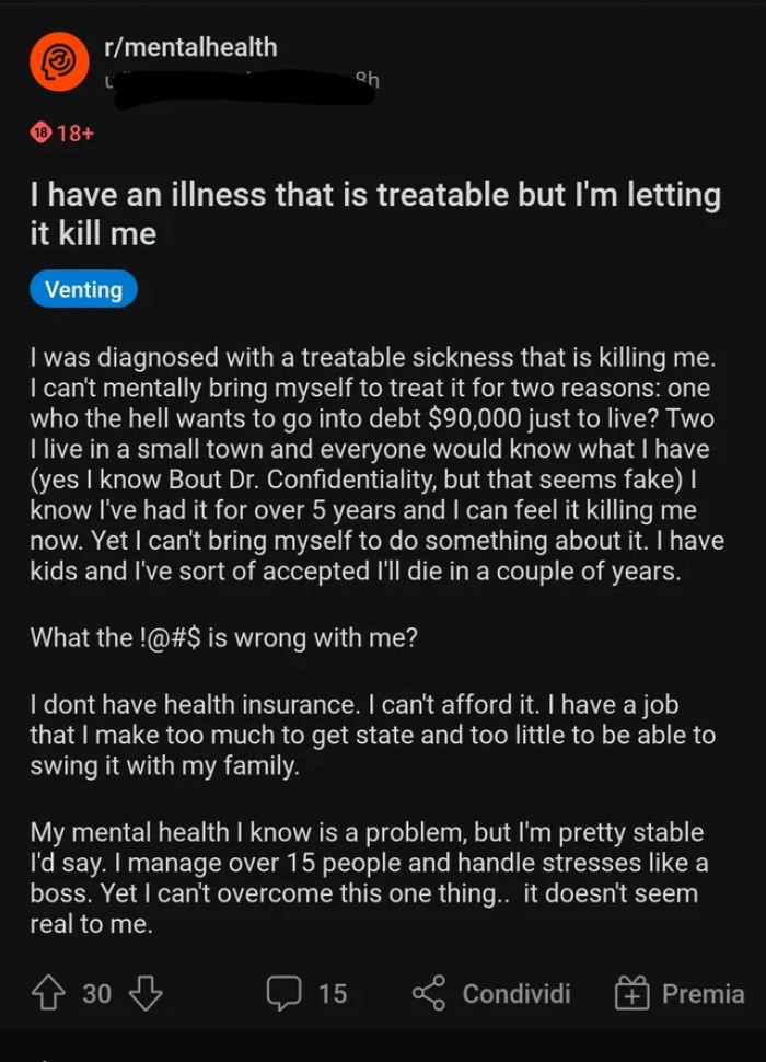 11. People are afraid to seek healthcare when the debt might even outlive them.