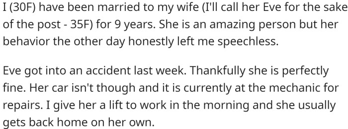 OP and Eve have been married for nine years and have two children.