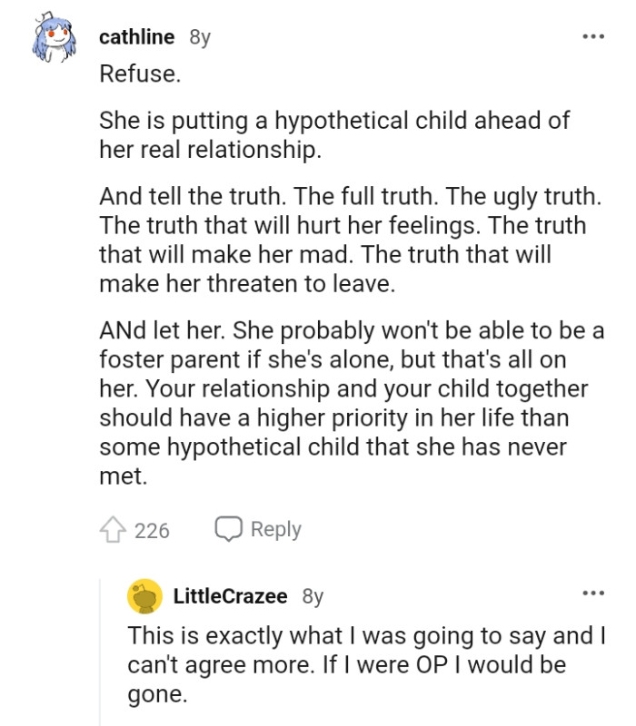 She probably won't be able to be a foster parent