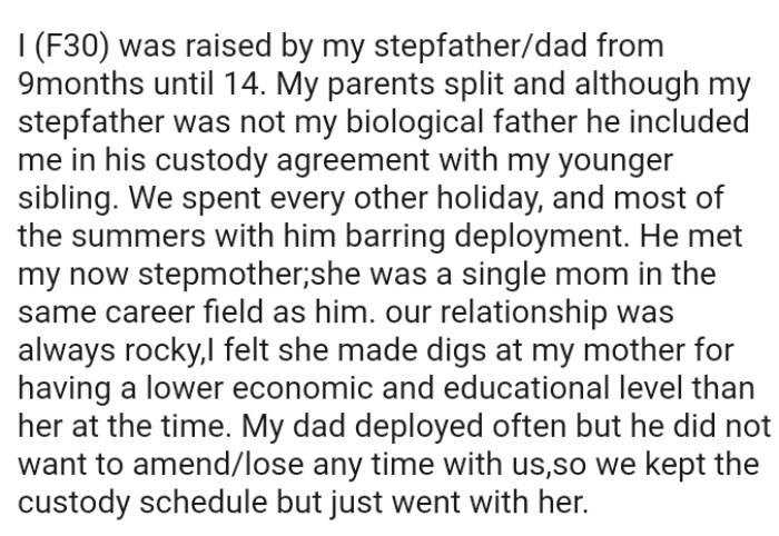 The stepmom made digs at the OP's mom