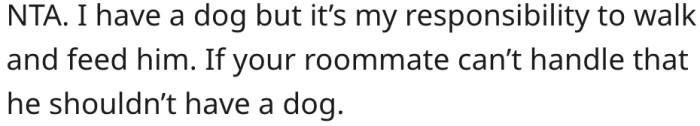 16. His roommate shouldn't have a dog if he can't care for it.