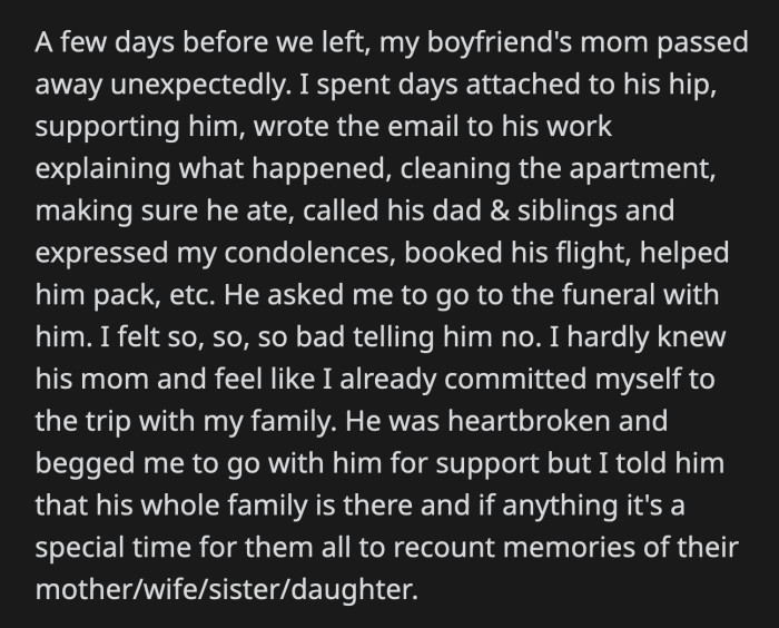 OP's mom and aunt said they wanted her to go on the trip, but the choice was hers to make