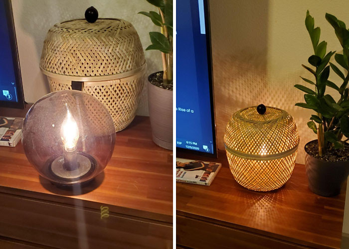 9. Lamp transformed into a cool mood light with an IKEA basket cover