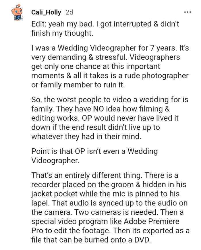 Videographers get only one chance at this important moments