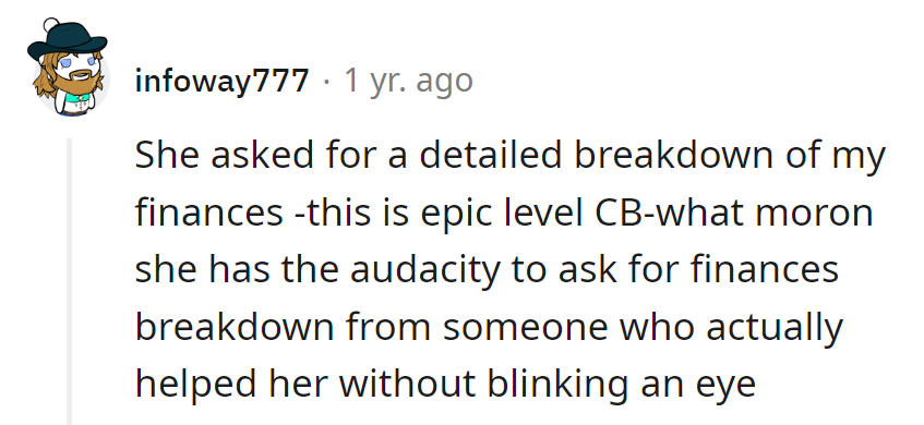 Requesting a financial breakdown? That's CB level 9000.
