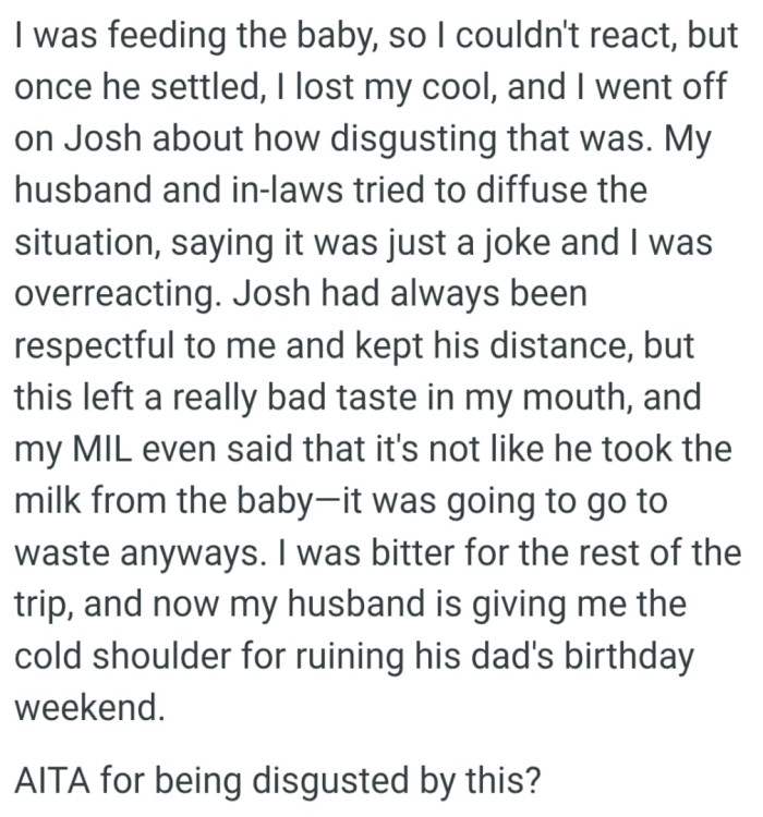 OP's MIL said that it's not like he took the milk from the baby