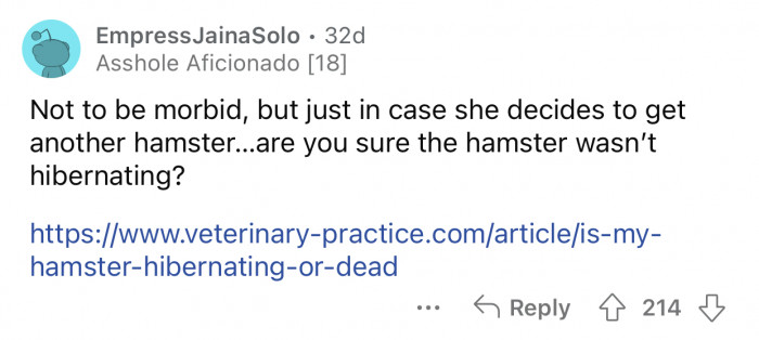 This user brought up the hamster hibernation theory once again.