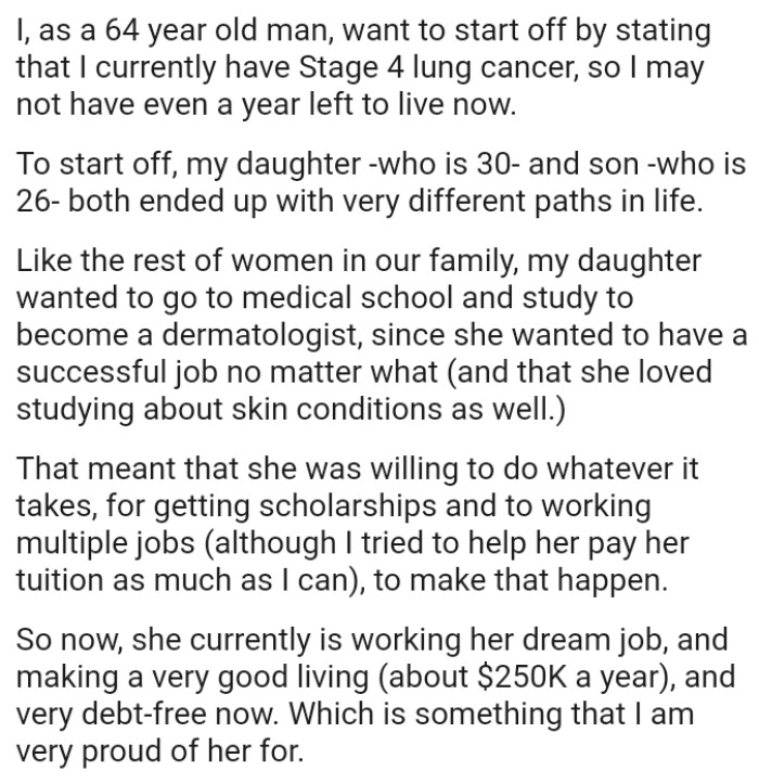 OP's Daughter Wanted to Go to Medical School and Study