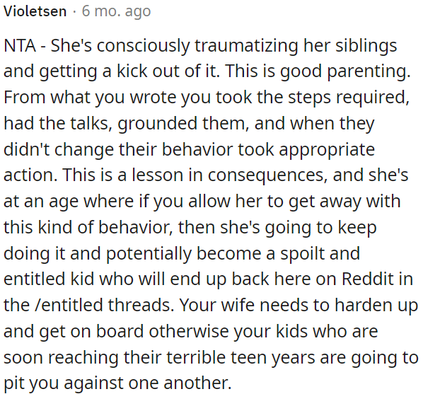 OP has taken the necessary steps to address the issue, including having conversations, grounding the child, and taking appropriate actions to teach her about the consequences.