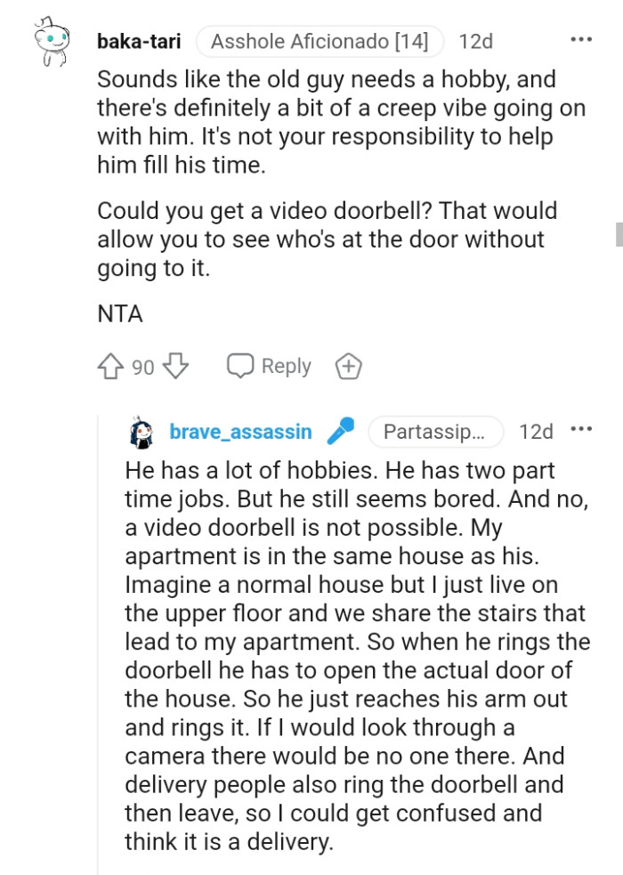 This Redditor suggests the OP should get a video doorbell