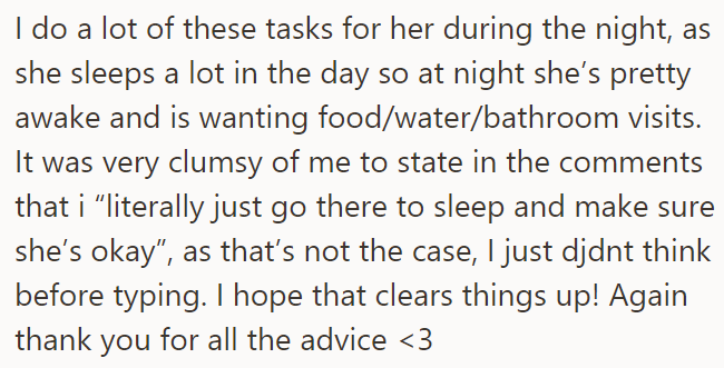 She clarified what things she does for the boyfriend's mother and thanked everyone for their support