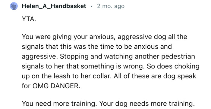 “YTA…You need more training. Your dog needs more training.”