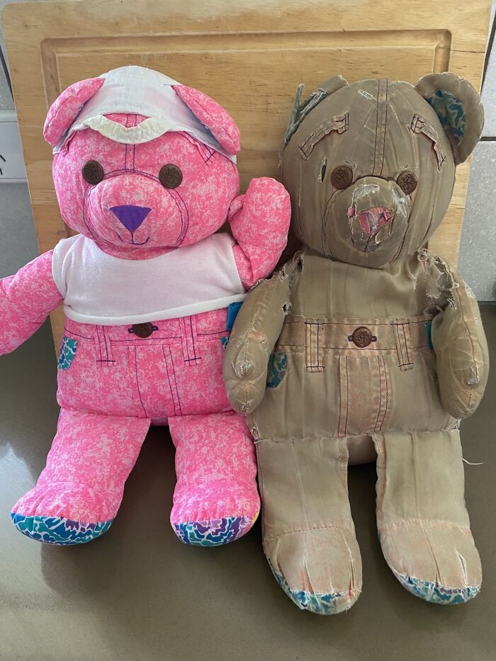 "An Original 90’s Doodle Bear vs. My Exact Same Bear I’ve Slept With Every Night For The Last 27 Years"