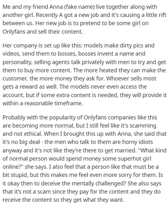 OP starts off her post explaining what the friend does and what's going on with her new job that she's gotten.