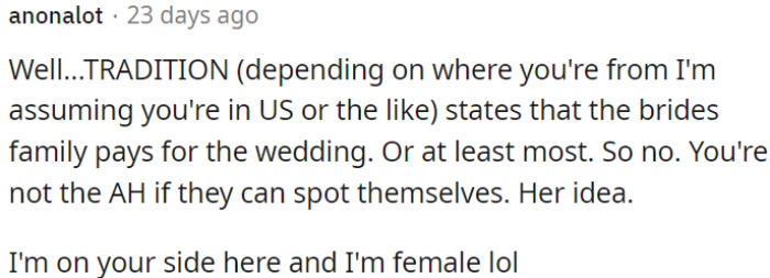 OP is not wrong if her family can cover their expenses.