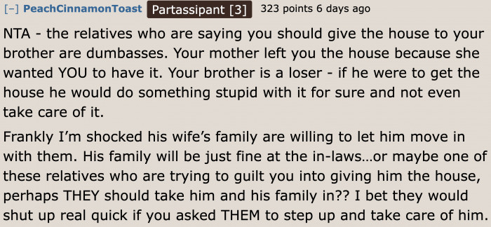 Nice idea! If those relatives are concerned, then they should be the ones taking the irresponsible brother in.