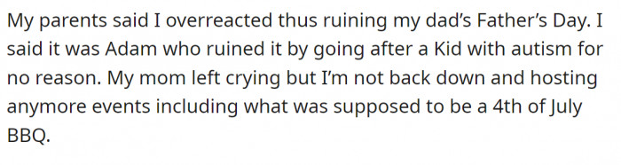This fracas undoubtedly ruined the get-together, leaving OP's mum in tears.