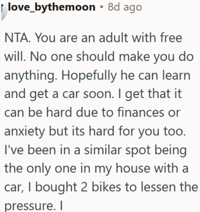 Owning a car is a personal freedom, not an obligation to others