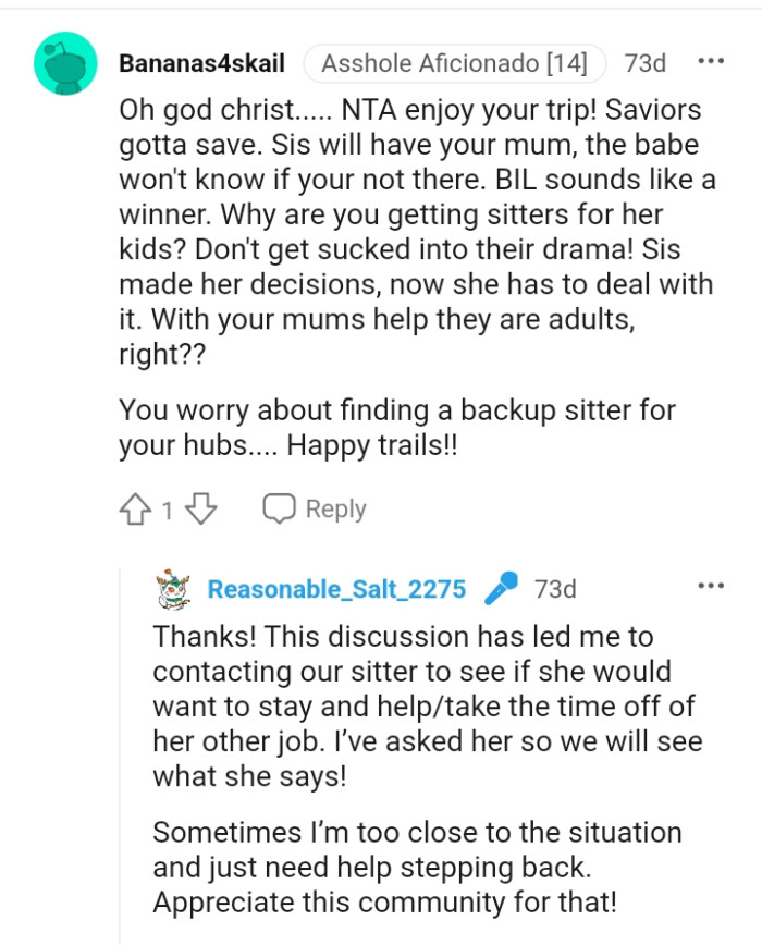 The OP should focus on finding a backup sitter