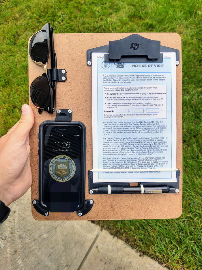 "I Got Tired Of Juggling All This Stuff While Working For The Census, So Designed A Few Cleats And Brackets And Made My Own Clipboard"