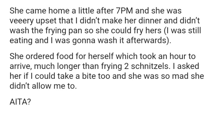 The OP got shunned after asking to take a bite