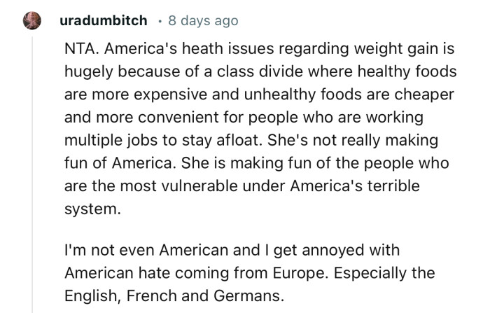 “She is making fun of the people who are the most vulnerable under America's terrible system.”