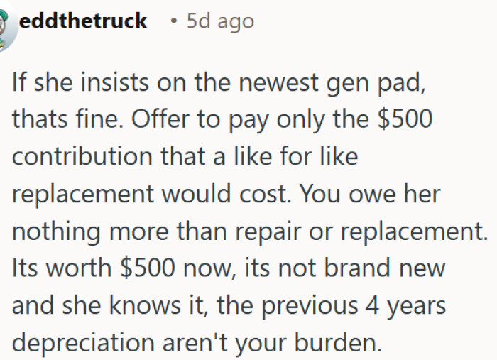 She should only get the current value, not a brand new upgrade