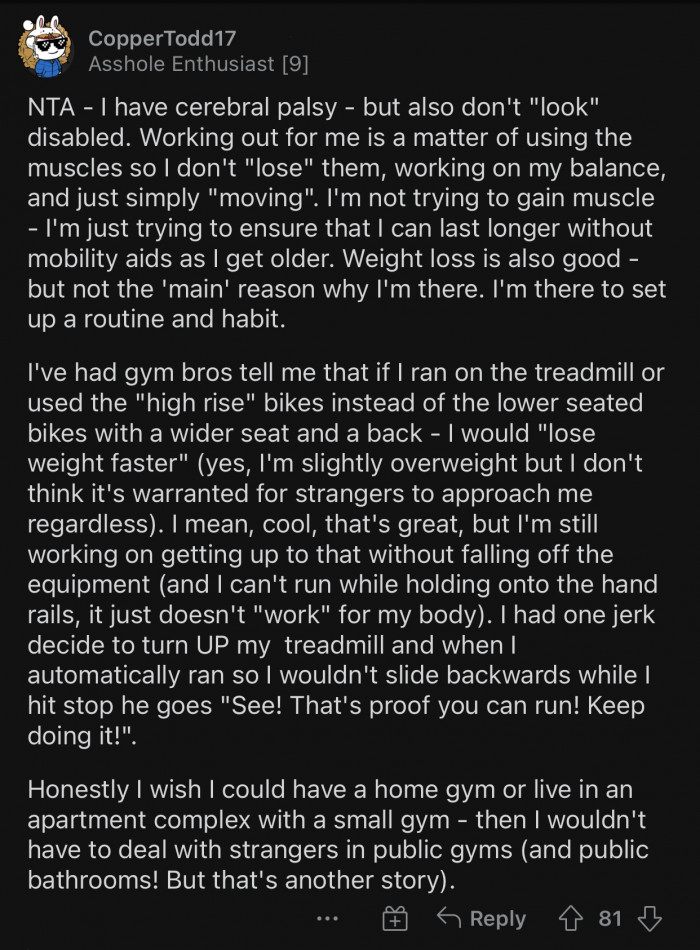 This user with cerebral palsy also shared some of their struggles.