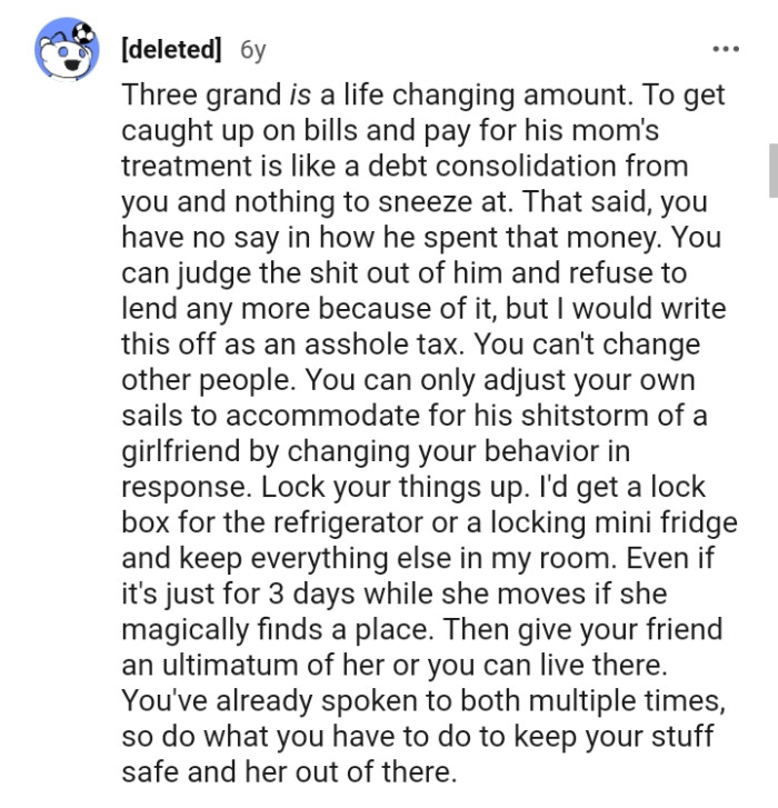 The OP has no say in how he spent the money.