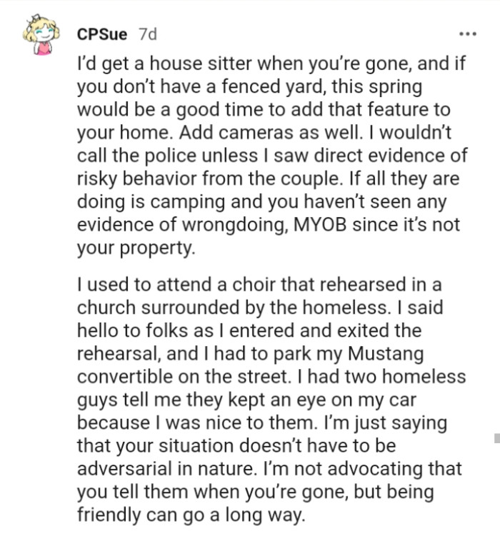 This Redditor wouldn't call the police unless they see direct evidence of risky behavior.