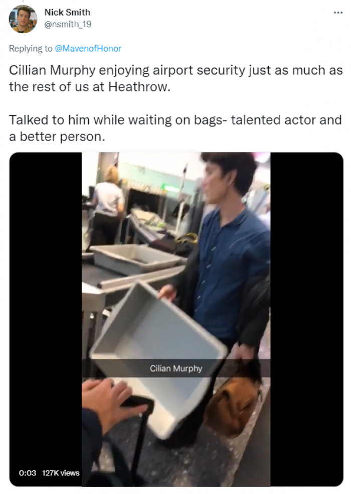 This person got to enjoy Cillian Murphy just keeping it real at airport security