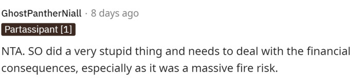 People are saying that she should pay because it's part of the consequences of leaving a space heater on for that amount of time. Plus, again, they mention the fire risk.