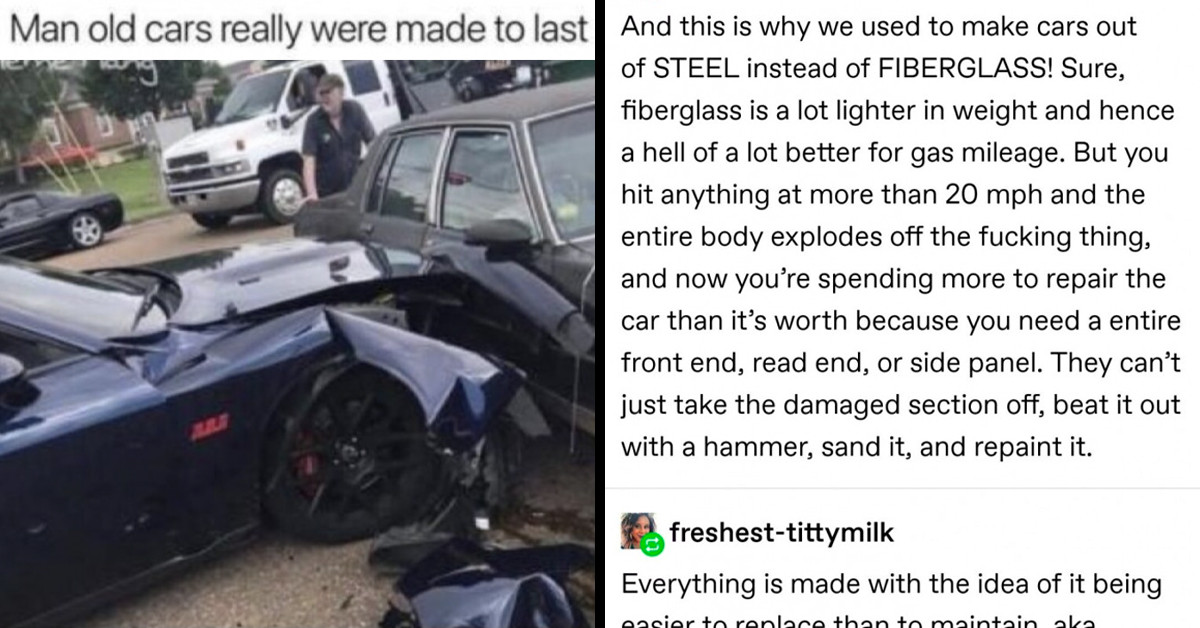 Tumblr User Gets Schooled On Basic Physics After Claiming Old-School Cars Are Superior To Modern Ones