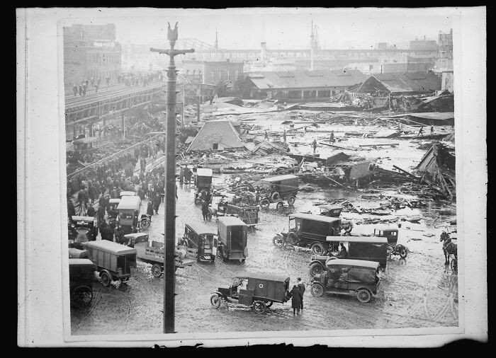"A 2.3-Million-Gallon Tank Burst In Boston And Sent Molasses Through The North End, K**ling 21 People, 1919"