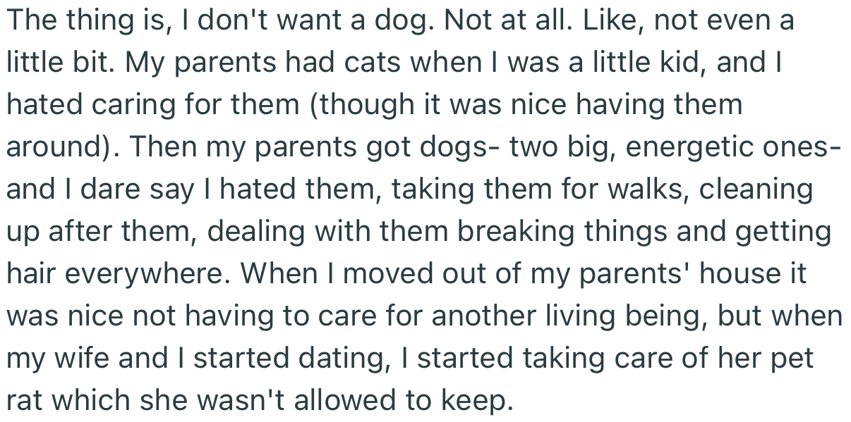 Apparently, OP doesn’t want a dog due to the stress involved in catering to it