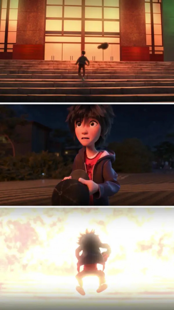 4. Big Hero 6 (2014): Hiro's brother, Tadashi, was a casualty of the tragic explosion at his university, and Hiro watched helplessly as the fire grew larger and ultimately caused his brother's death.