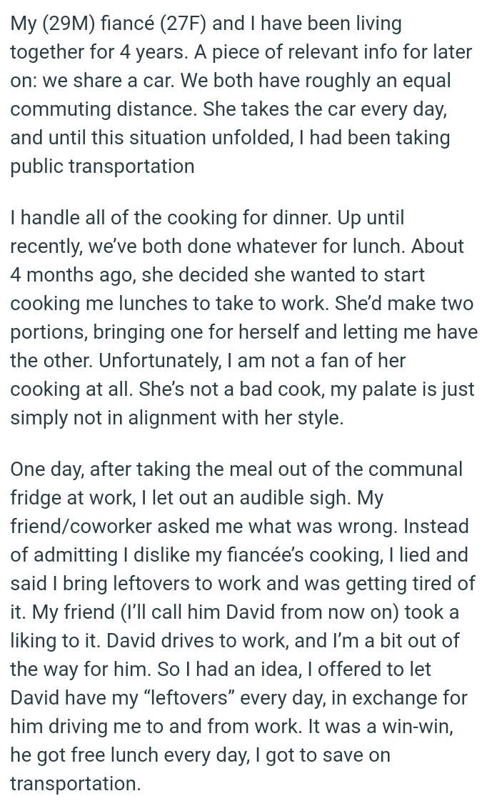 Fiancée takes the car every day, and the OP has been taking public transportation